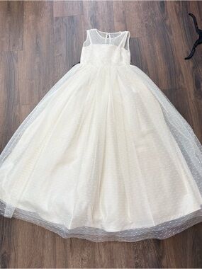 Christina Wu Ivory Dot-Overlay Tulle Gown for Girls